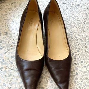 Gucci Brown Leather Kitten Pump Size 7.5